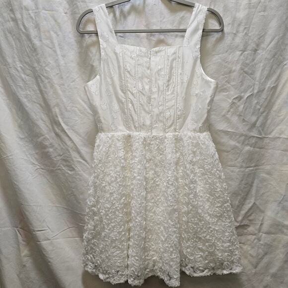 Storia White Corset 3D Floral Ribbon Sleeveless Mini Dress Large Satin Coquette - Picture 9 of 12